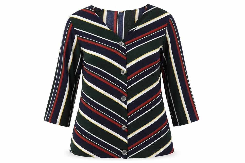 Papaya Womens Multicoloured Striped Polyester Basic Button-Up Size 16 V-Neck