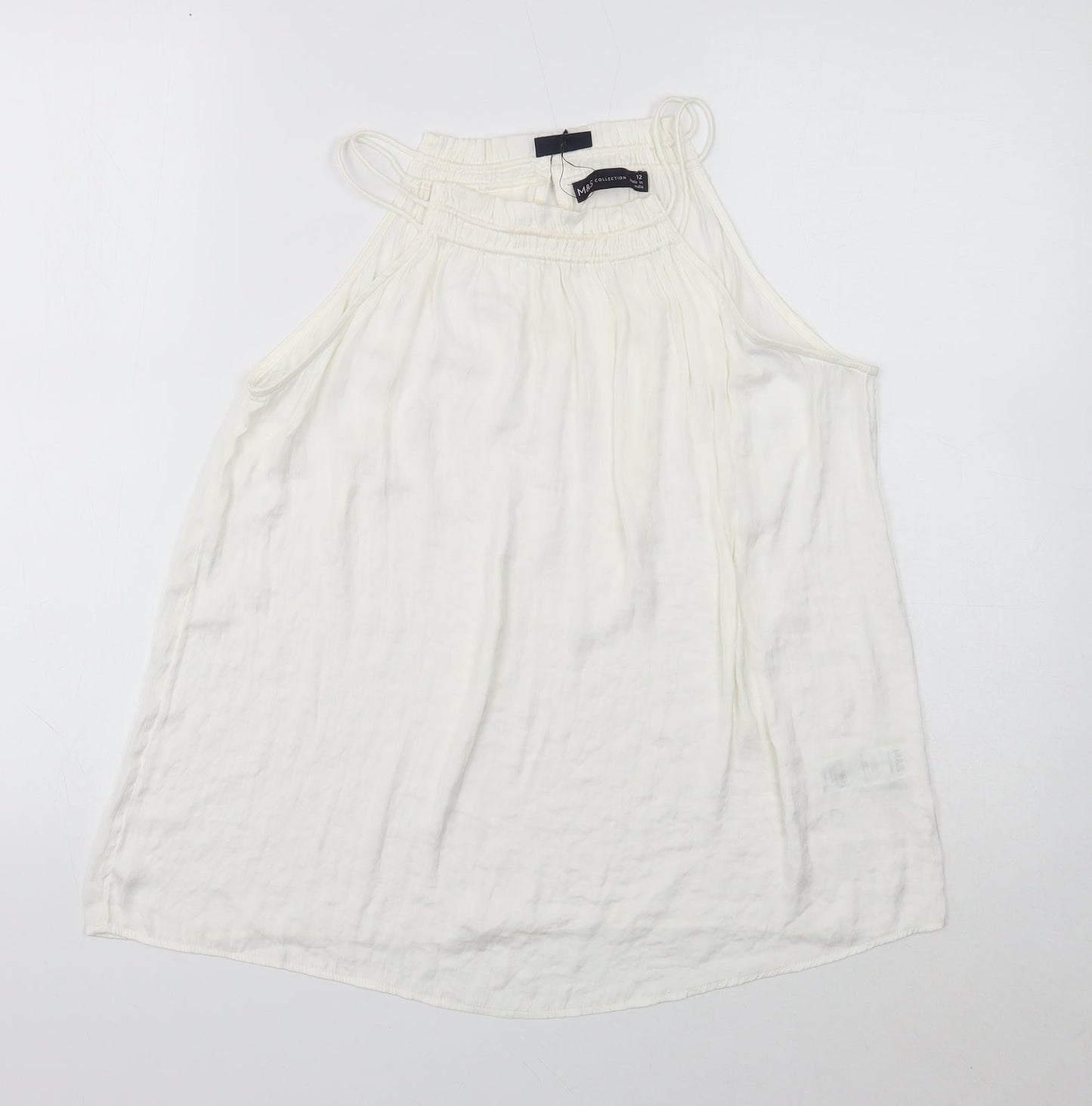 Marks and Spencer Womens Ivory Polyester Basic Tank Size 12 Round Neck - Shirred neckline detail