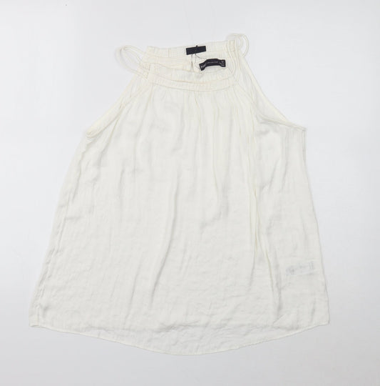 Marks and Spencer Womens Ivory Polyester Basic Tank Size 12 Round Neck - Shirred neckline detail