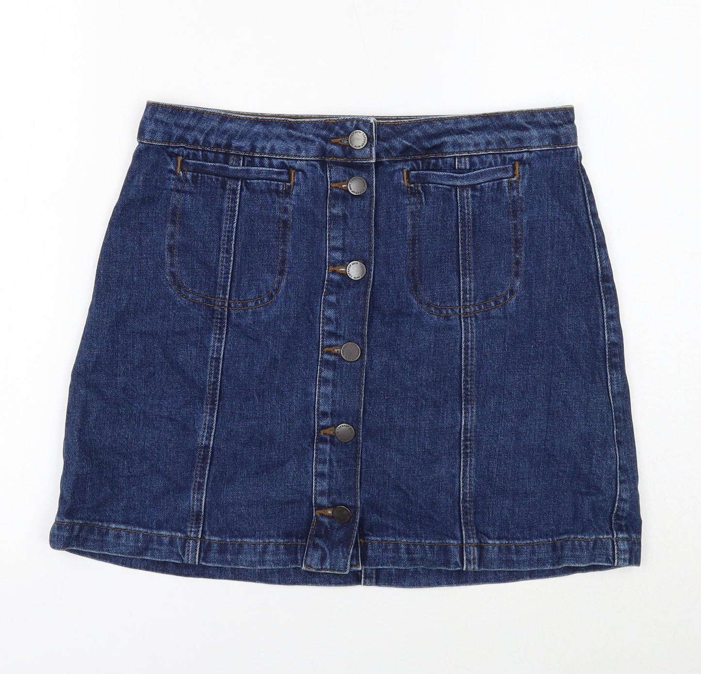 Topshop Womens Blue Cotton Mini Skirt Size 28 in Button