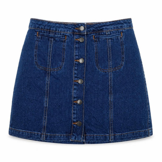 Topshop Womens Blue Cotton Mini Skirt Size 28 in Button
