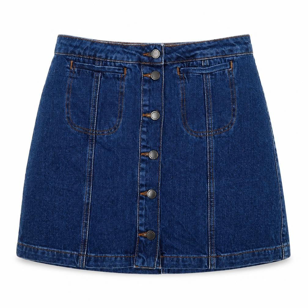 Topshop Womens Blue Cotton Mini Skirt Size 28 in Button