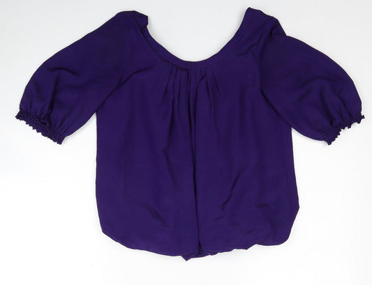 Marks and Spencer Womens Purple Polyester Basic Blouse Size 8 Scoop Neck