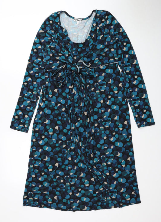 Crave Womens Blue Geometric Viscose A-Line Size 10 Scoop Neck Pullover