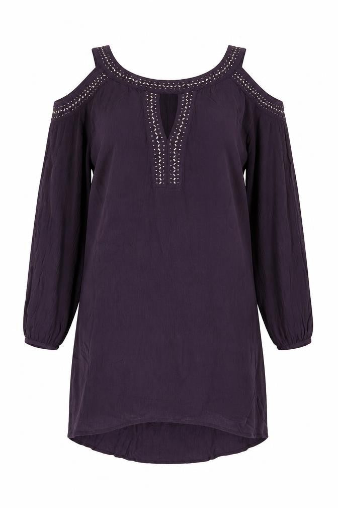 Knox Rose Womens Purple Ramie Shift Size S Boat Neck Pullover - Cold Shoulder