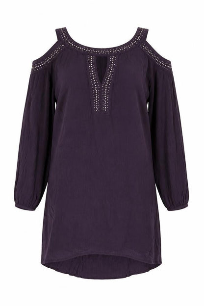 Knox Rose Womens Purple Ramie Shift Size S Boat Neck Pullover - Cold Shoulder