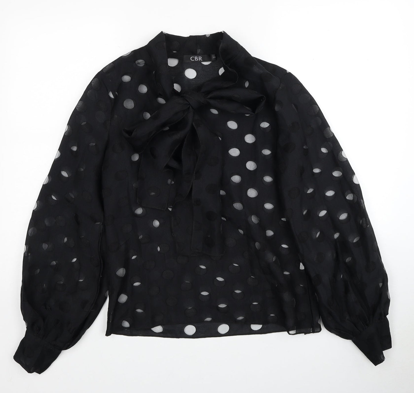 CBR Womens Black Geometric Polyester Basic Blouse Size S V-Neck
