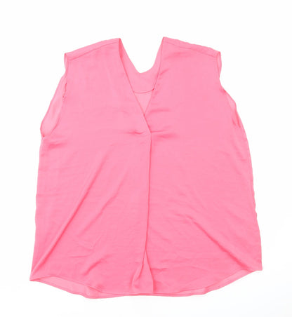 Marks & Spencer Womens Pink Polyester Basic Tank Size 16 V-Neck