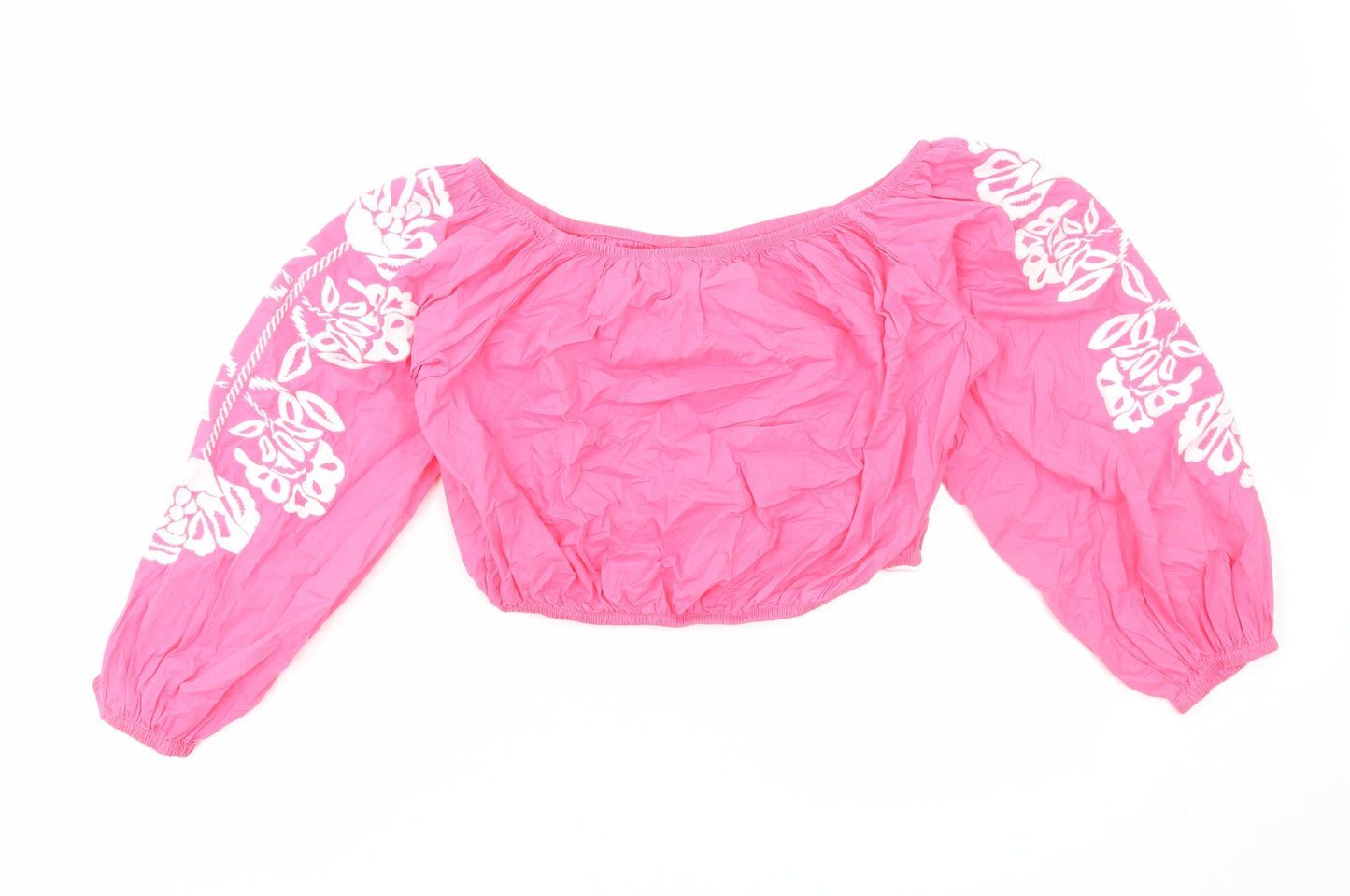 Marks and Spencer Womens Pink Cotton Cropped Blouse Size 20 Off the Shoulder - Bardot