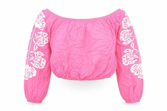 Marks and Spencer Womens Pink Cotton Cropped Blouse Size 20 Off the Shoulder - Bardot