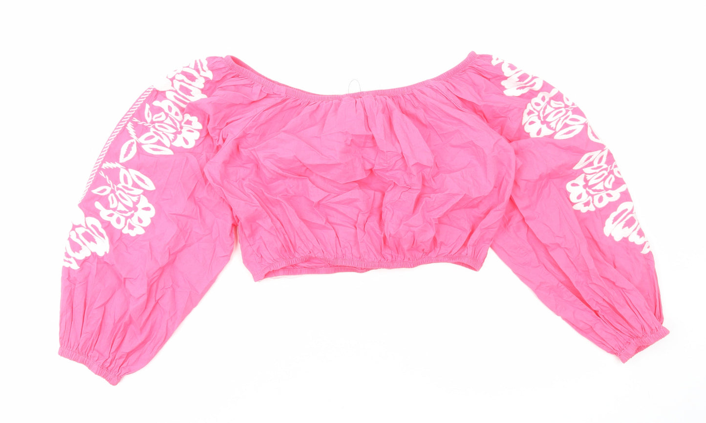 Marks and Spencer Womens Pink Cotton Cropped Blouse Size 20 Off the Shoulder - Bardot