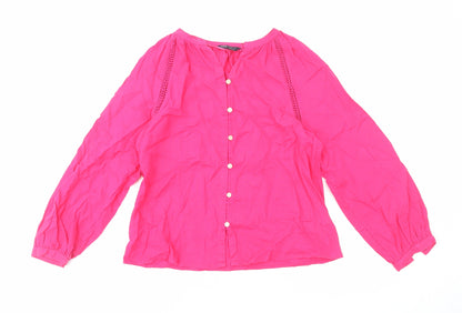 Marks & Spencer Womens Pink Linen Basic Button-Up Size 6 V-Neck