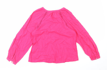 Marks & Spencer Womens Pink Linen Basic Button-Up Size 6 V-Neck