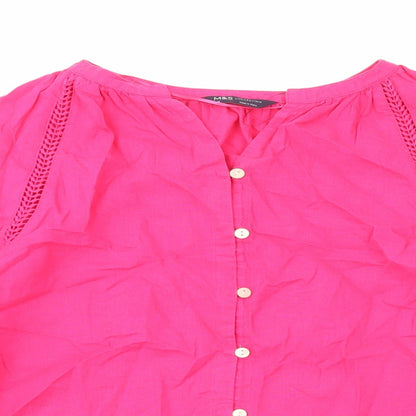 Marks & Spencer Womens Pink Linen Basic Button-Up Size 6 V-Neck