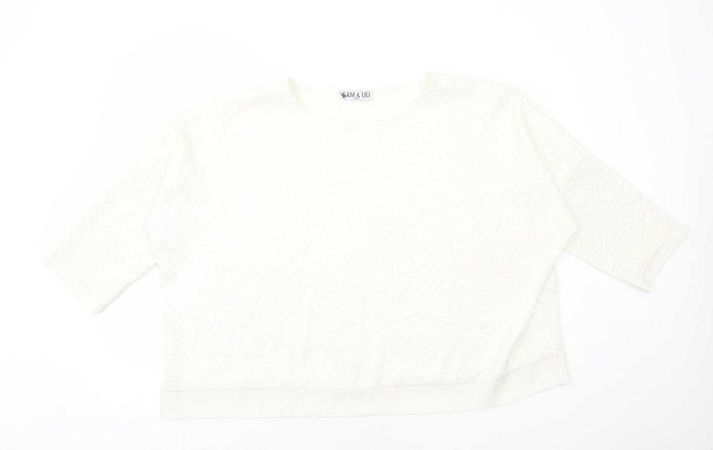 Sam&Lili Womens White Polyester Basic Blouse Size L Round Neck