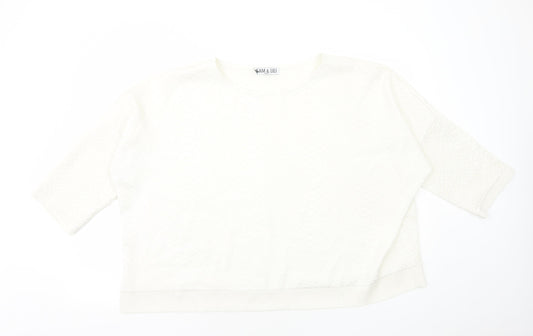 Sam&Lili Womens White Polyester Basic Blouse Size L Round Neck