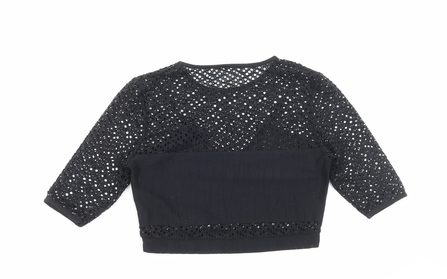 Preworn Womens Black Viscose Cropped Blouse Size 8 Round Neck