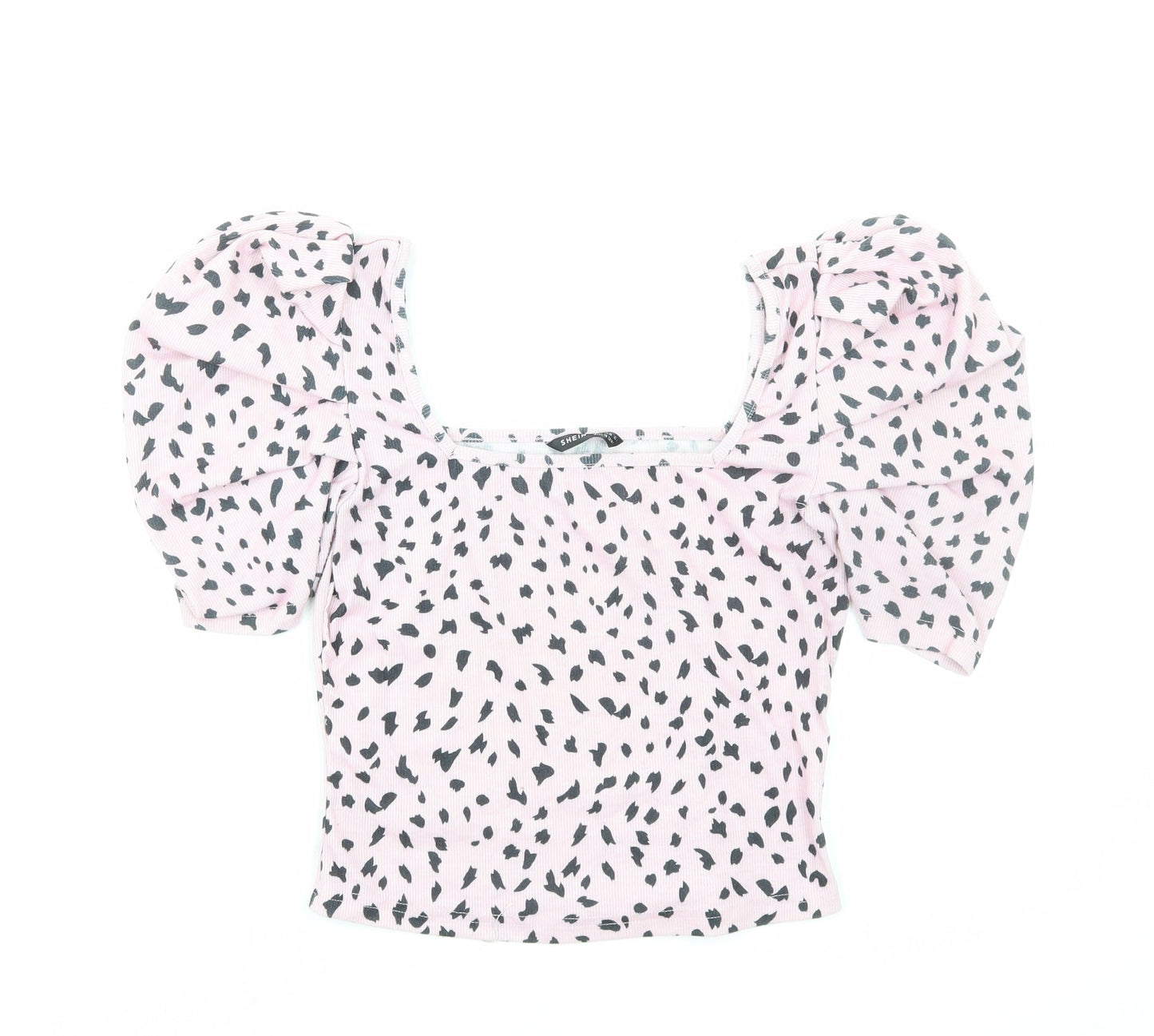 SheIn Womens Pink Geometric Polyester Basic Blouse Size S Round Neck