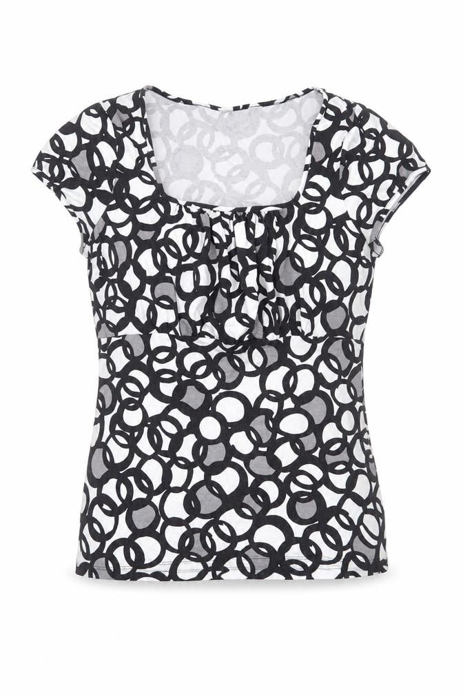 Preworn Womens Black Geometric Viscose Basic T-Shirt Size M Scoop Neck