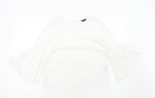 Topshop Womens White Polyester Basic Blouse Size 8 Boat Neck - Flute Sleeve