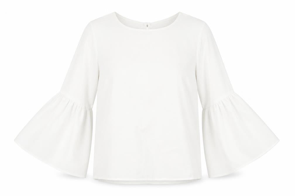 Topshop Womens White Polyester Basic Blouse Size 8 Boat Neck - Flute Sleeve