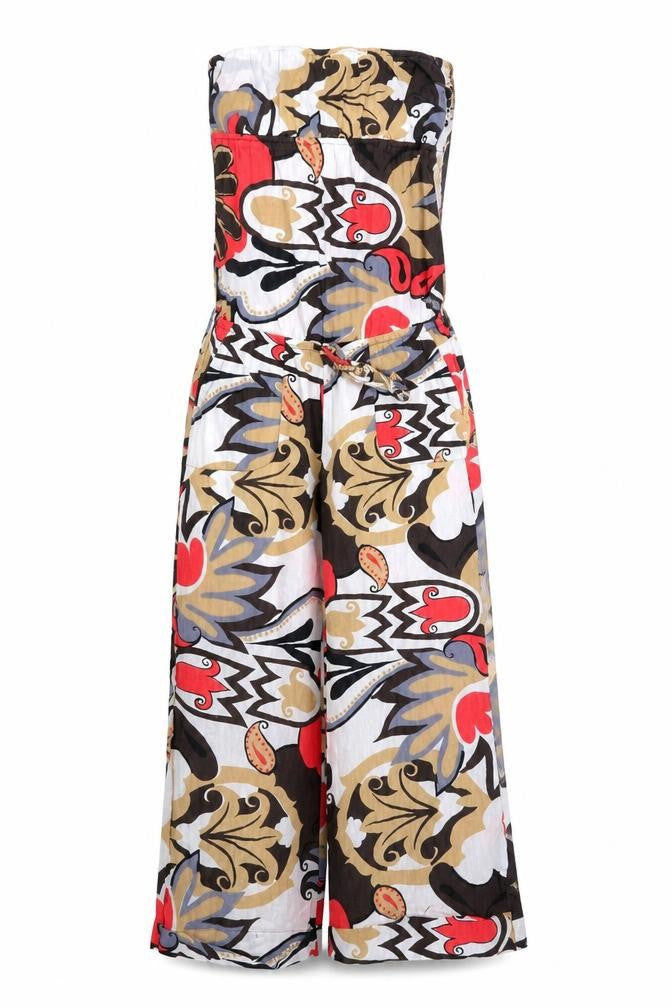 Sukot Womens Multicoloured Geometric Linen Jumpsuit One-Piece Size S Pullover
