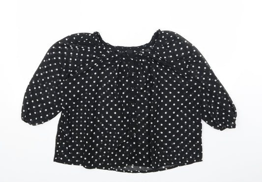 H&M Womens Black Polka Dot Polyester Basic Button-Up Size 6 Scoop Neck