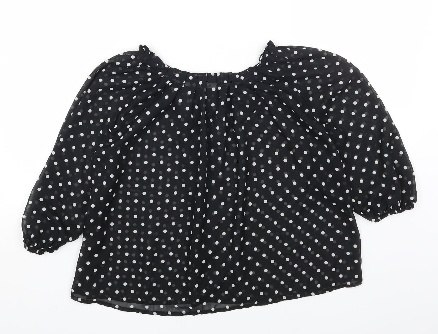 H&M Womens Black Polka Dot Polyester Basic Button-Up Size 6 Scoop Neck