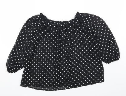 H&M Womens Black Polka Dot Polyester Basic Button-Up Size 6 Scoop Neck