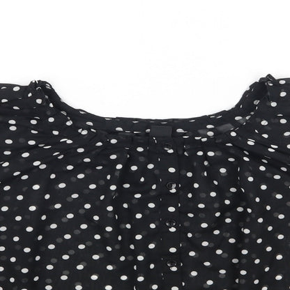 H&M Womens Black Polka Dot Polyester Basic Button-Up Size 6 Scoop Neck