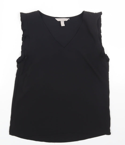 H&M Womens Black Polyester Basic Blouse Size 6 V-Neck