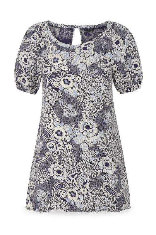 Warehouse Womens Blue Floral Cotton Shift Size 12 Boat Neck Pullover