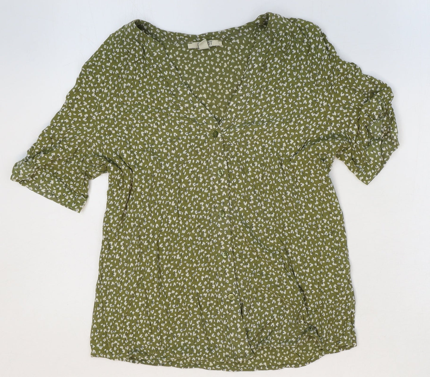 Spirit Womens Green Geometric Viscose Basic Blouse Size 38 V-Neck