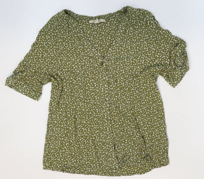 Preloved Spirit Womens Green Geometric Viscose Basic Blouse Size 38 V-Neck - Front