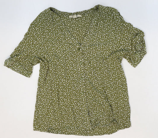 Spirit Womens Green Geometric Viscose Basic Blouse Size 38 V-Neck