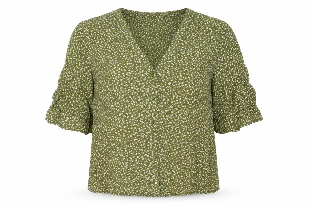 Spirit Womens Green Geometric Viscose Basic Blouse Size 38 V-Neck
