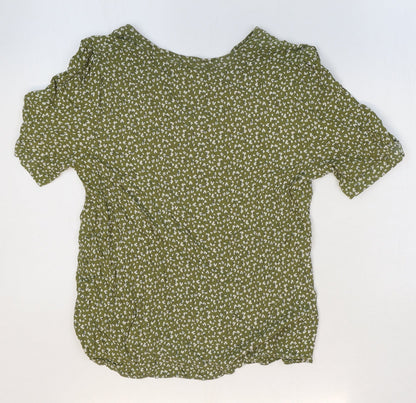 Preloved Spirit Womens Green Geometric Viscose Basic Blouse Size 38 V-Neck - Back