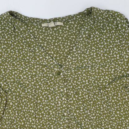 Preloved Spirit Womens Green Geometric Viscose Basic Blouse Size 38 V-Neck - Detail