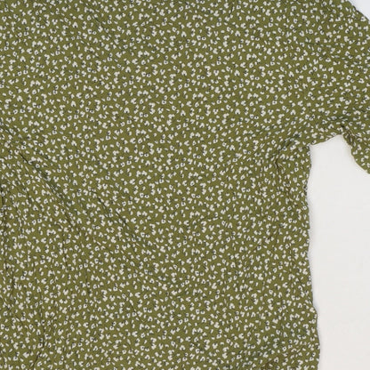 Preloved Spirit Womens Green Geometric Viscose Basic Blouse Size 38 V-Neck - Label
