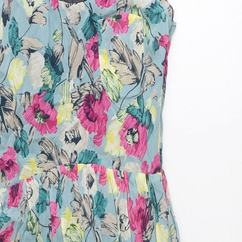 ASOS Womens Blue Floral Viscose A-Line Size 8 Scoop Neck Zip