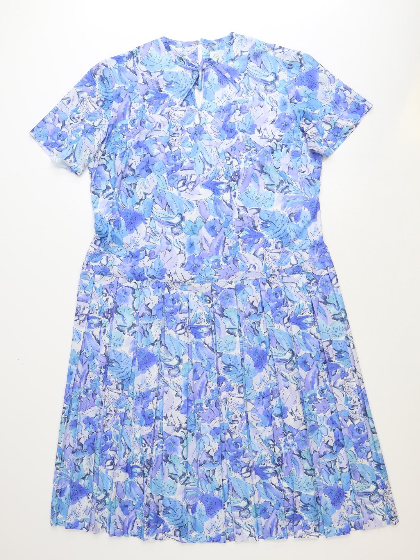 Philip Dale Womens Blue Floral Polyester A-Line Size 16 Round Neck Zip