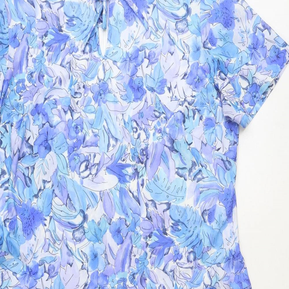 Philip Dale Womens Blue Floral Polyester A-Line Size 16 Round Neck Zip