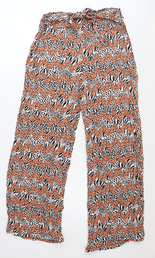 DED LONDON Womens Orange Animal Print Viscose Trousers Size 10 Regular Zip - Leopard Zebra Pattern