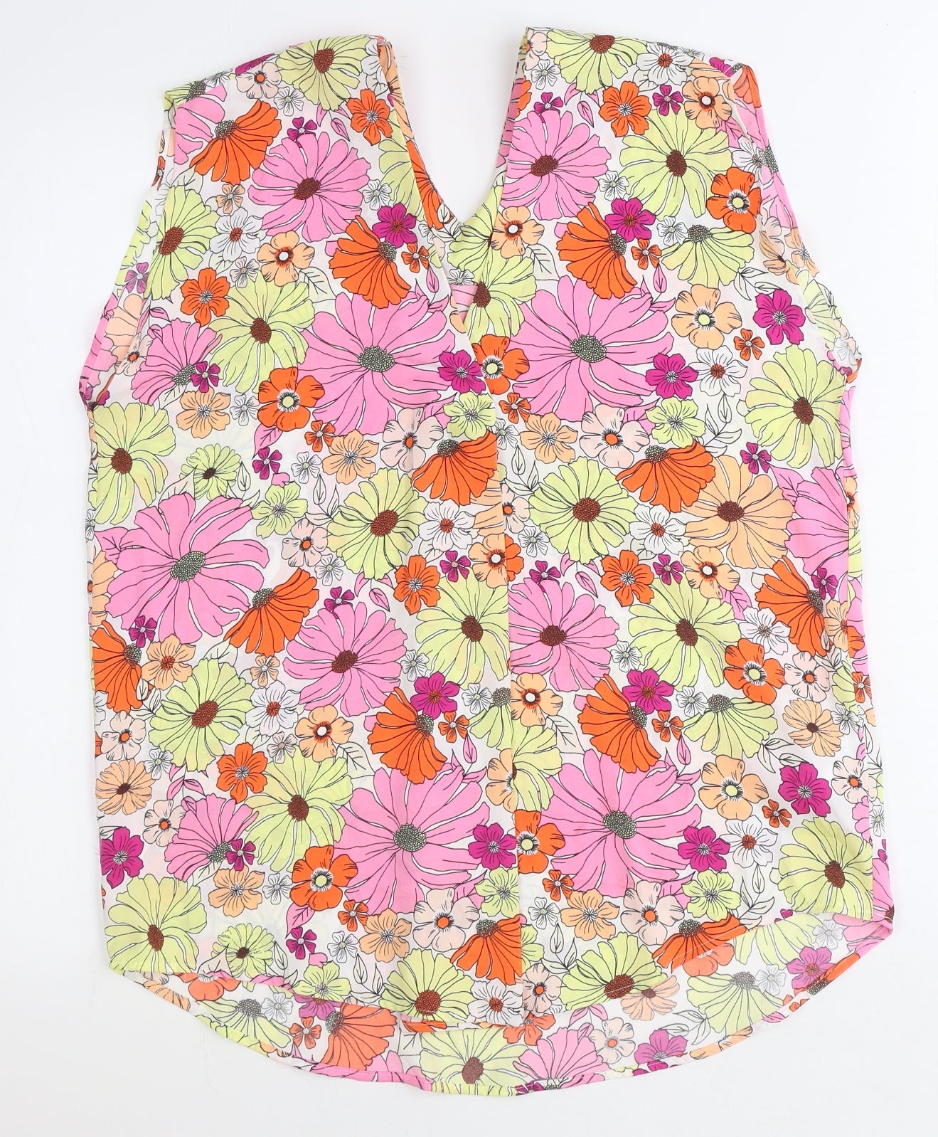 Marks and Spencer Womens Orange Floral Polyester Basic Tank Size 12 V-Neck