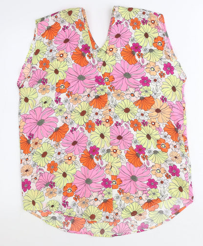 Marks & Spencer Womens Orange Floral Polyester Basic Tank Size 12 V-Neck