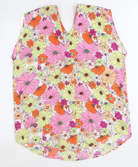 Marks and Spencer Womens Orange Floral Polyester Basic Tank Size 12 V-Neck