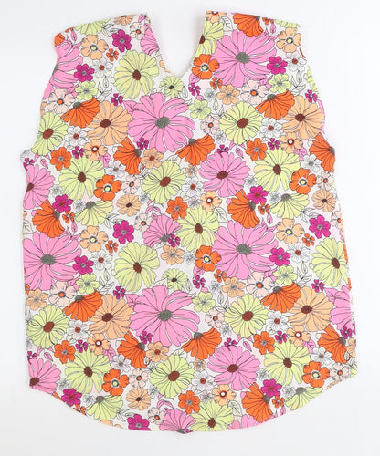Marks & Spencer Womens Orange Floral Polyester Basic Tank Size 12 V-Neck
