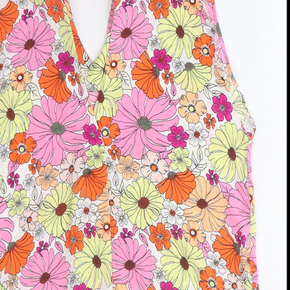 Marks & Spencer Womens Orange Floral Polyester Basic Tank Size 12 V-Neck