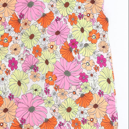 Marks & Spencer Womens Orange Floral Polyester Basic Tank Size 12 V-Neck
