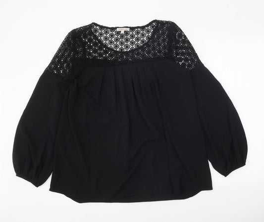 Limited Edition Womens Black Polyester Basic Blouse Size 10 Scoop Neck - Lace Detail